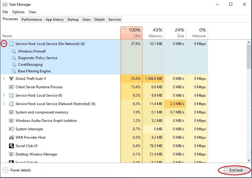 high service host cpu usage