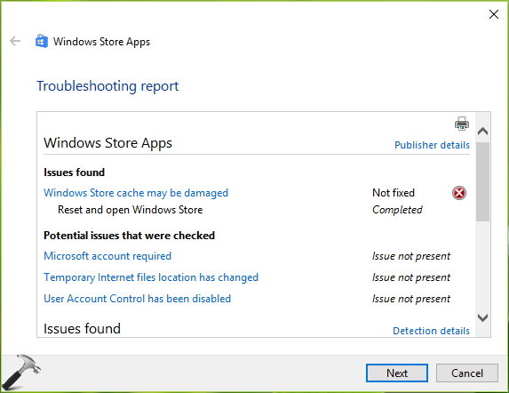windows store cache may be damaged