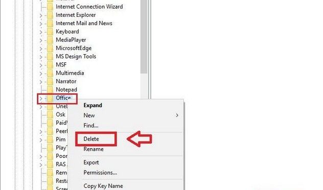 delete registry on office
