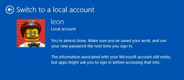 switch to a local account 2