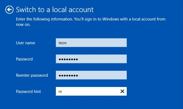 switch to a local account