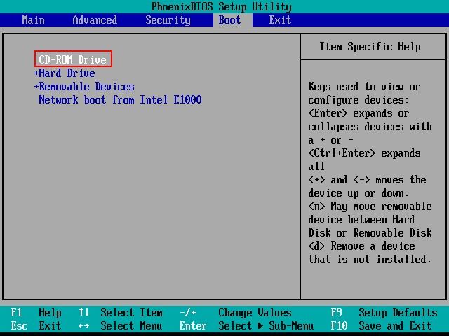 change boot priority to cd drive
