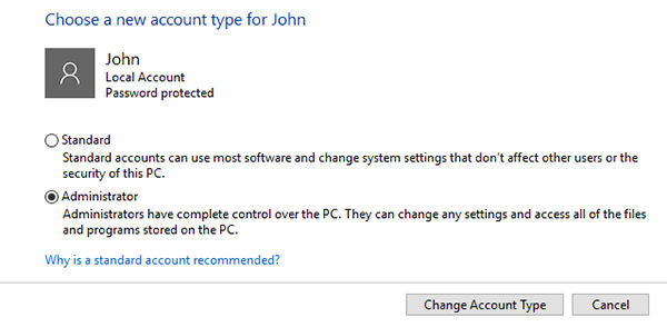 change to admin type