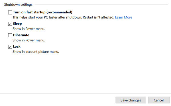 disable fast startup