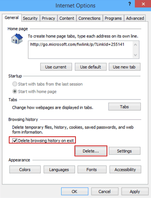 delete browsing history windows 10