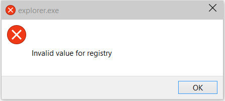 invalid value for registry