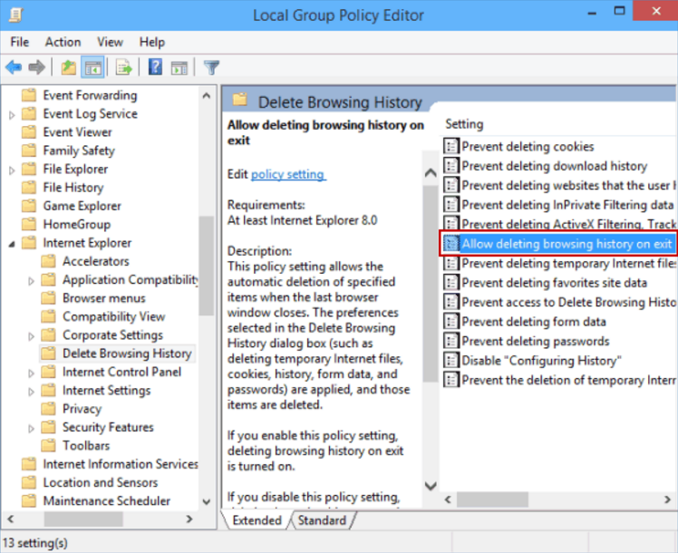 how to check and delete web browser history in windows 10 edge
