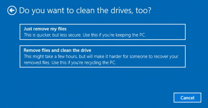 reset windows 10 by removing all files
