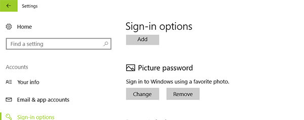 remove picture password