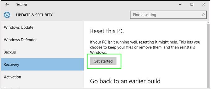 reset this pc