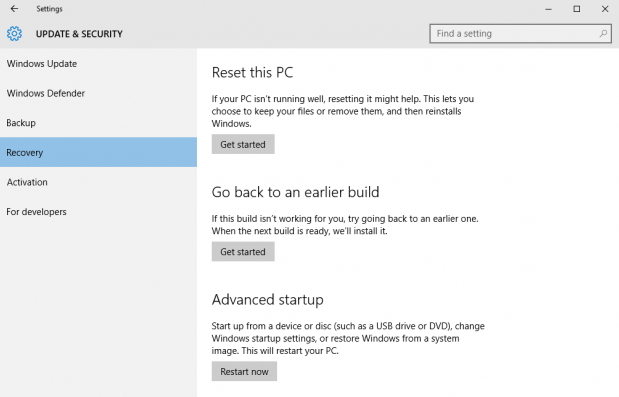 reset windows 10