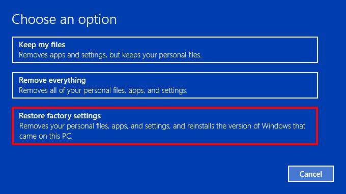 restore factory settings laptop windows 10