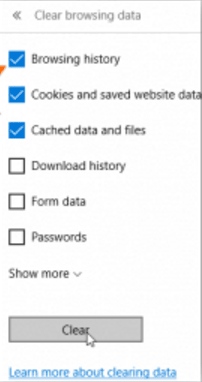 delete browsing history and cookies on windows 10 pc