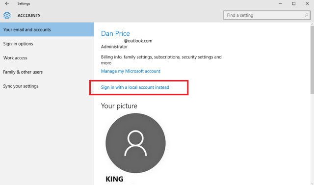 click sign in with a local account option to create a local account