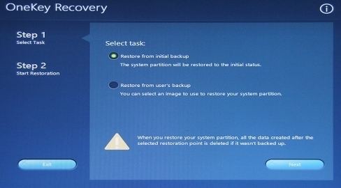 choose to restore from initial backup in system recovery feature