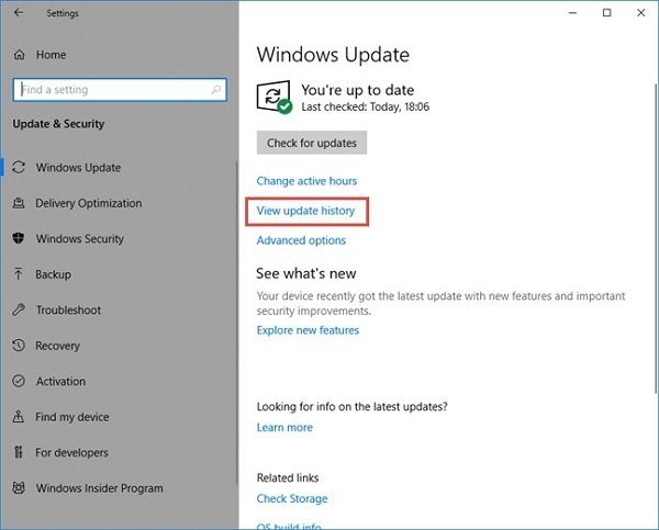 click on the view update history