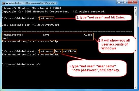 change administrator account password windows 10 cmd