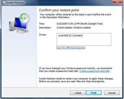 use system restore to reset windows 7 password