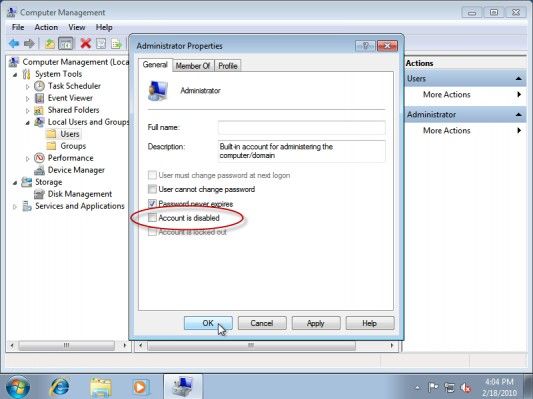 how to disable administrator account in xp