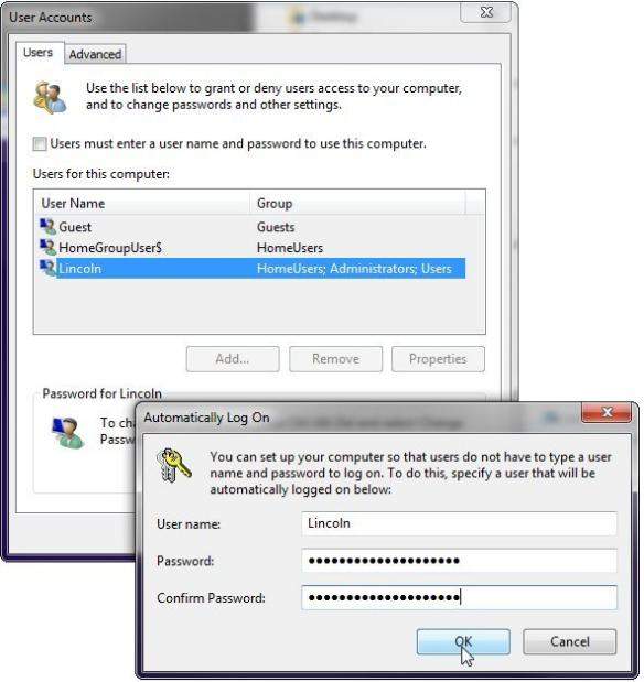 disable windows 7 password login