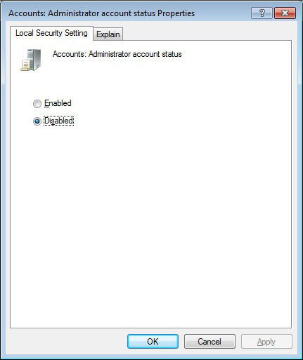 turn off windows 7 default administrator account