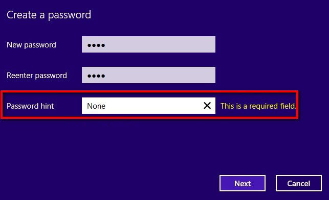 change windows 8 password hint