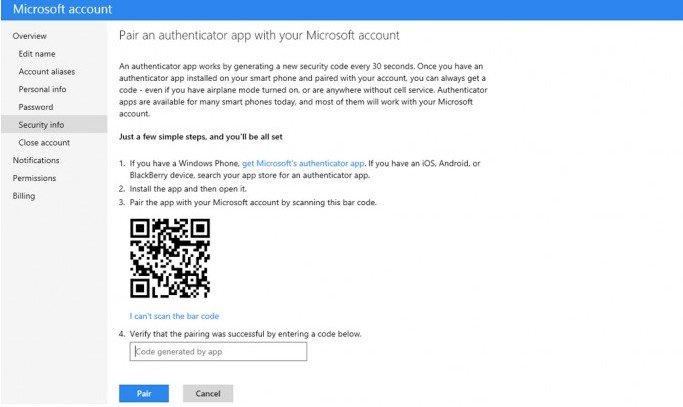When the security code appears in the authenticator app, enter it in the bo...