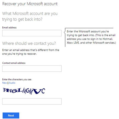 reset hotmail password