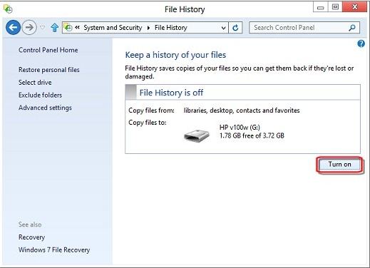 use windows 8 file history to backup files