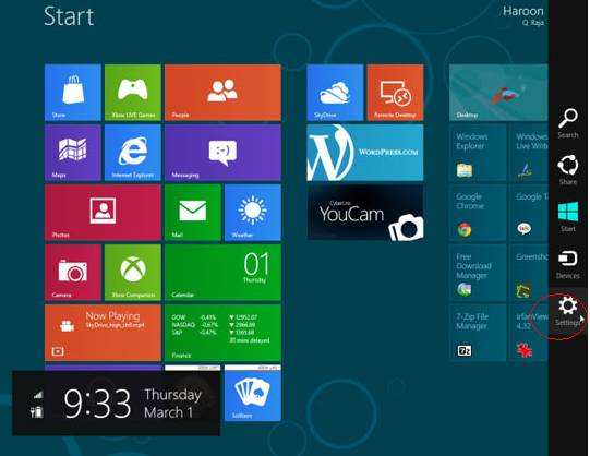 Windows 8 settings