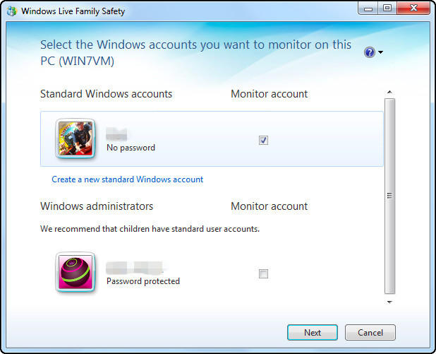 select which account to monitor
