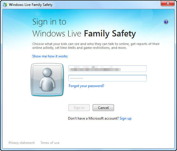 Sign in to Microsoft Windows Live Family Safety