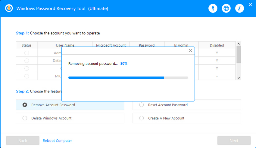 main interface of windows password recovery